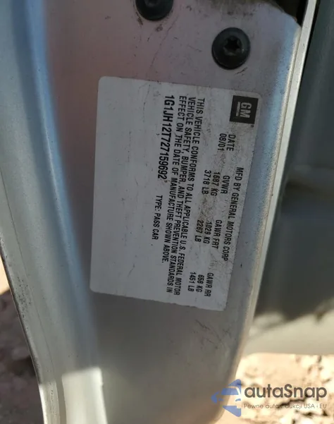 2002 Chevrolet Cavalier Z24 from USA, damaged, VIN 1G1JH12T727159692